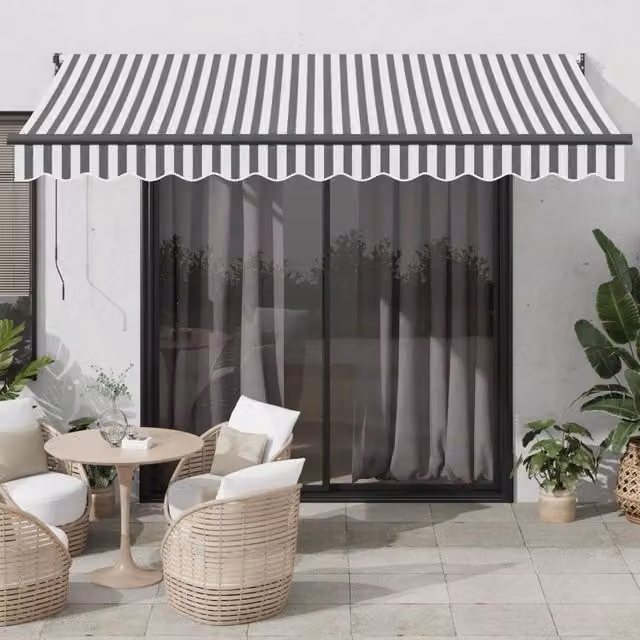 Tenda retrattile-Tenda parasole per balcone Antracite e Bianca 3,5x2,5m Tessuto/Alluminio 742219
