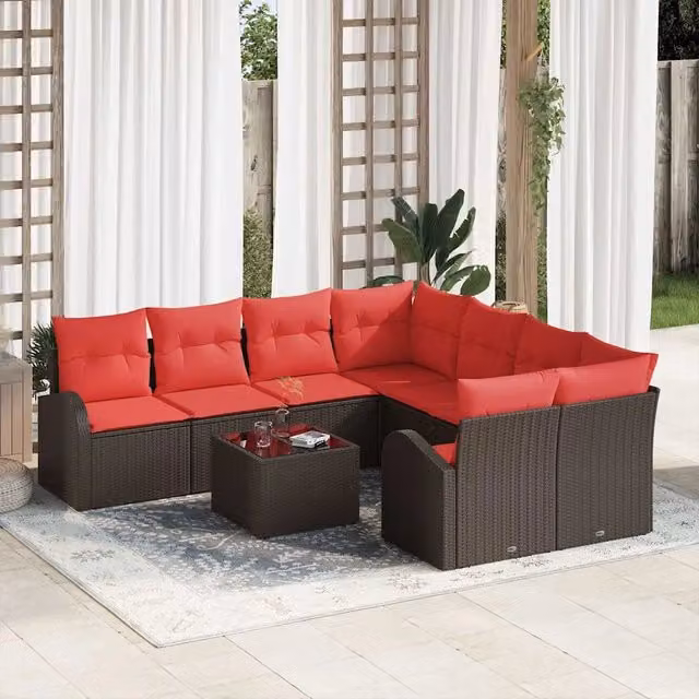 Set di divani 9 pz 8-Numero di posti Beige e Rosso polyrattan 3354653
