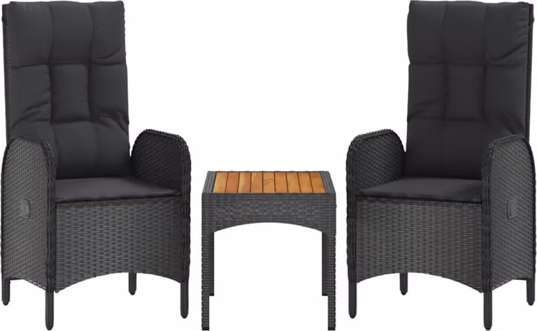 Set Divani da Giardino 3 pz con Cuscini Nero in Polyrattan