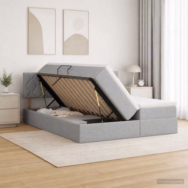 Letto con Contenitore Moderno vidaXL in Pelle Sintetica Grigio e Bianco L/P/H: 200 x 200 x 88 cm