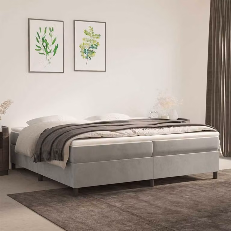 vidaXL Giroletto a Molle Ibrido con Materasso in Velluto Grigio e Bianco L/P: 200 x 200 cm