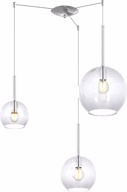 Lampadario Contemporaneo Future Metallo Cromo Vetro Trasparente 3 Luci E27
