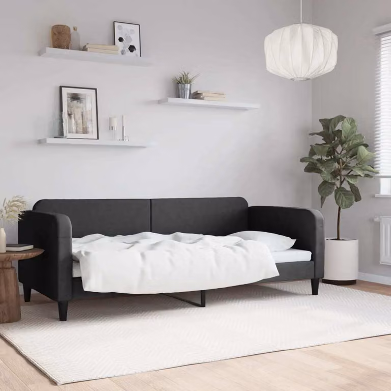 Maison Exclusive - Letto a giorno nero, 90x200 cm, rivestito in tessuto