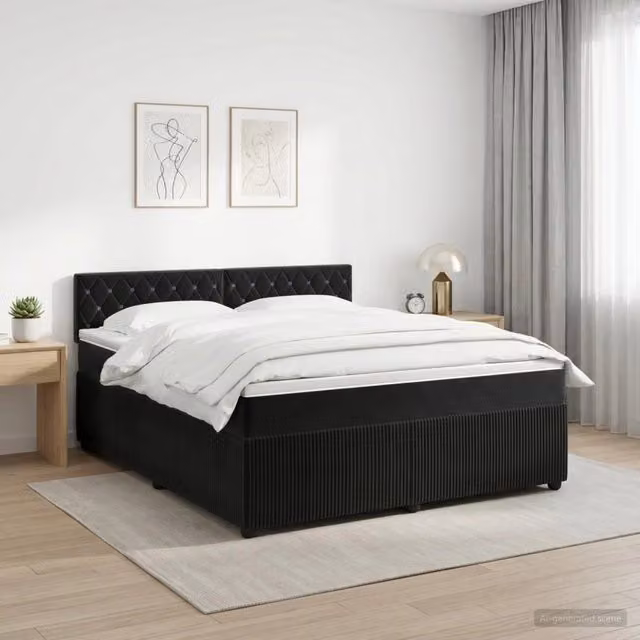 Letto box spring con materasso vidaXL in velluto nero L/P: 140 x 200 cm – 1