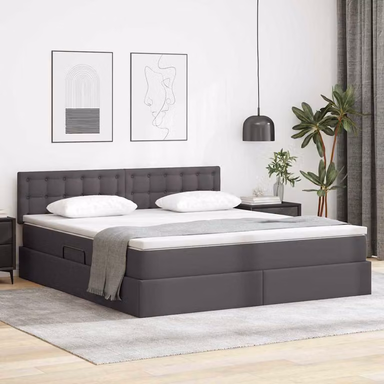 Letto con contenitore e illuminazione LED vidaXL in pelle sintetica grigio L: 180 cm, P: 200 cm, H: 204 cm