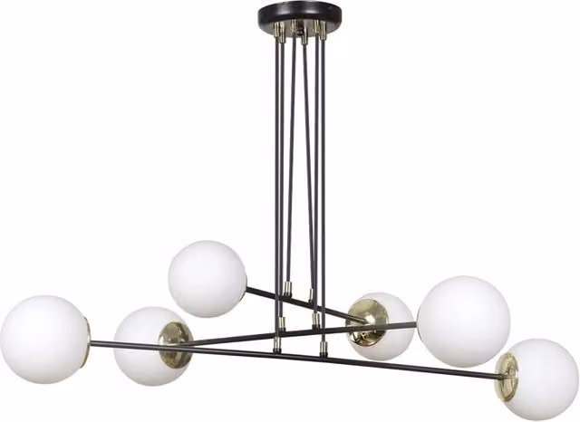 Lampadario Moderno 6 Luci Nu Kua Acciaio Nero Oro Vetro Sfera Opale