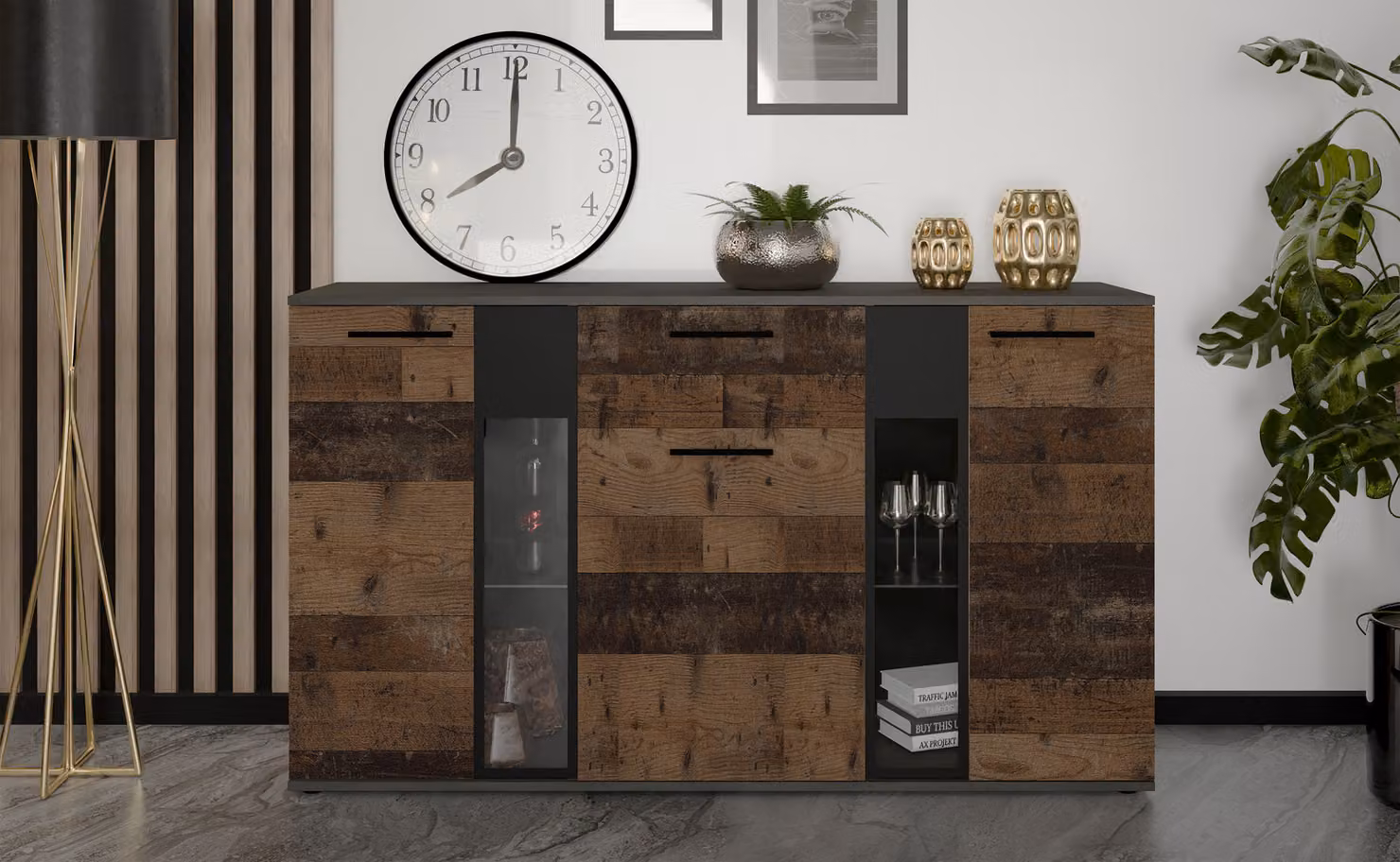 AX LIVING Formilo Credenza grigia Matera Oldwood, larghezza 140,4 cm