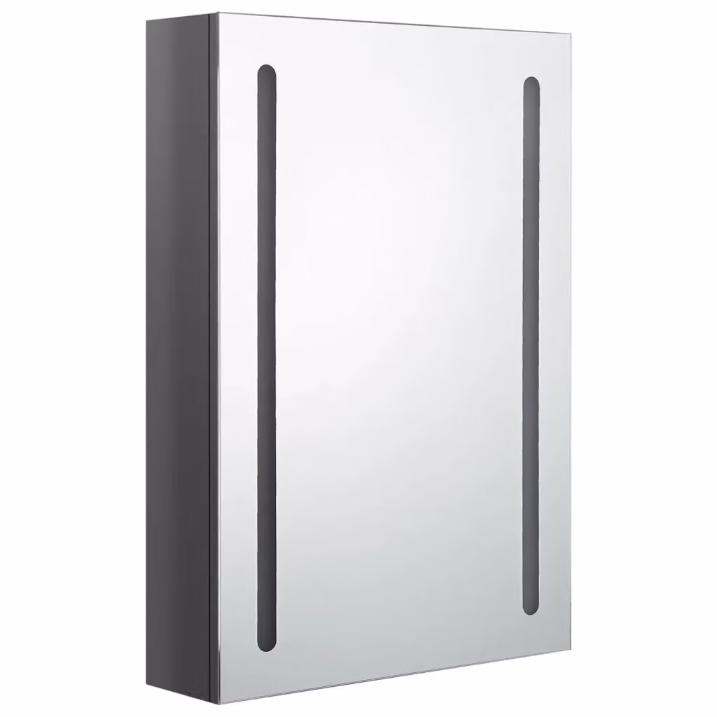 Mobiletto da bagno a parete HELLOSHOP26 in MDF grigio lucido con illuminazione LED integrata e ante con chiusura soft-close L: 50 cm, P: 13 cm, H: 70 cm – 2
