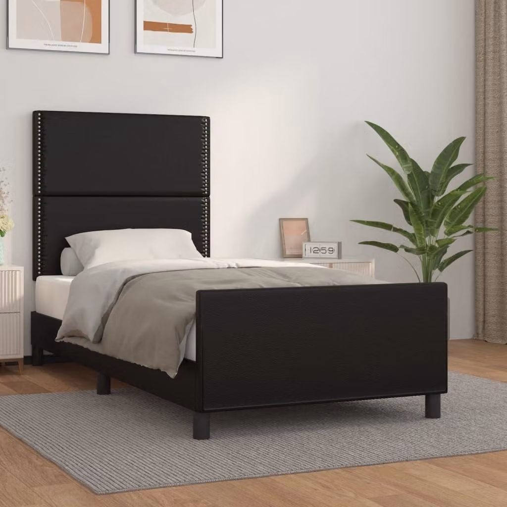The Living Store Struttura letto con testiera nera 100x200 cm in ecopelle