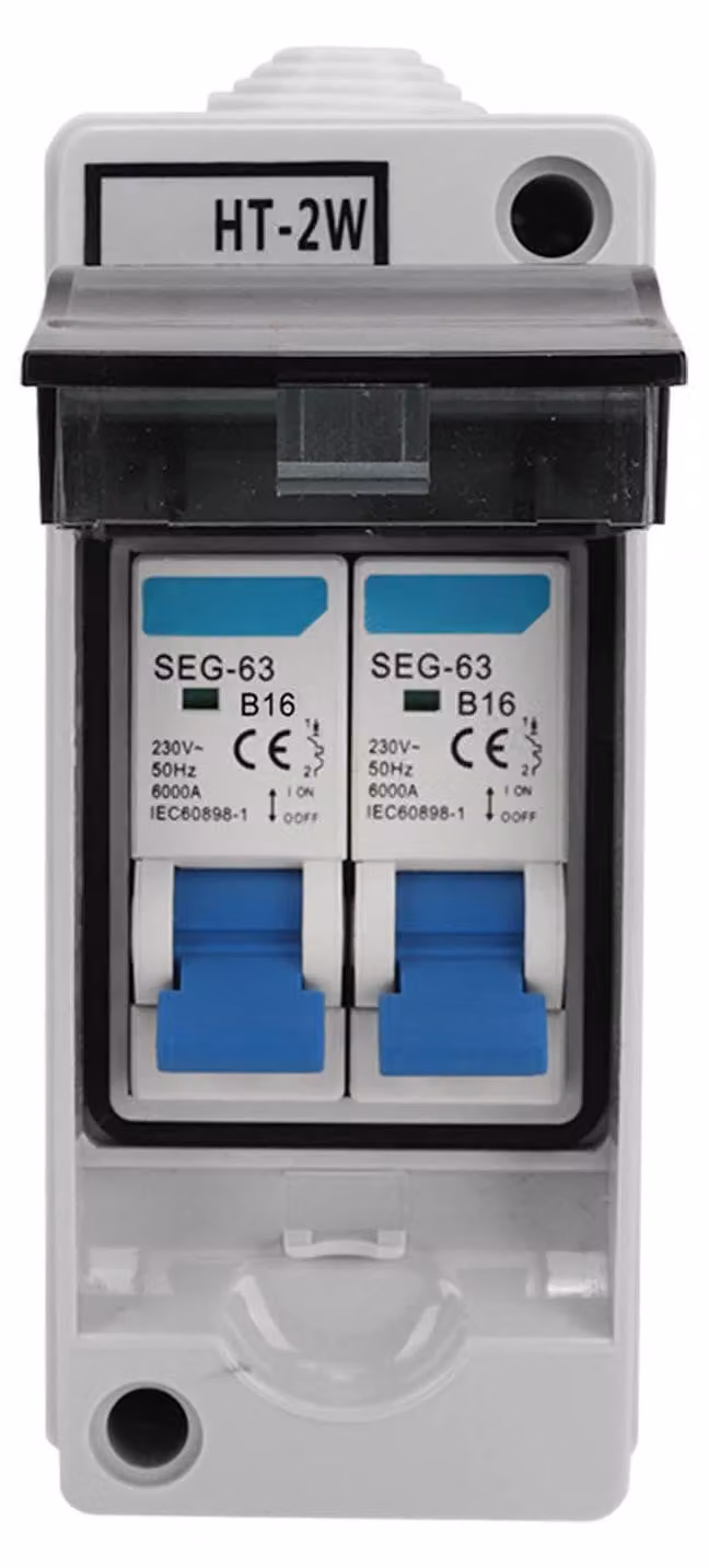Interruttore automatico, protezione MCB a 2 vie, scatola di derivazione impermeabile da 230 V per uso esterno