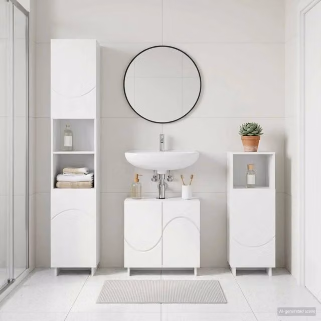 Set di mobili da bagno moderno vidaXL in 3 pezzi bianco opaco in MDF L/P/H: 60.0 x 41.0 x 180.0 cm