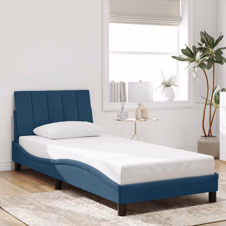 Giroletto senza materasso Hanko vidaXL in velluto blu, dimensioni 90 x 190 cm