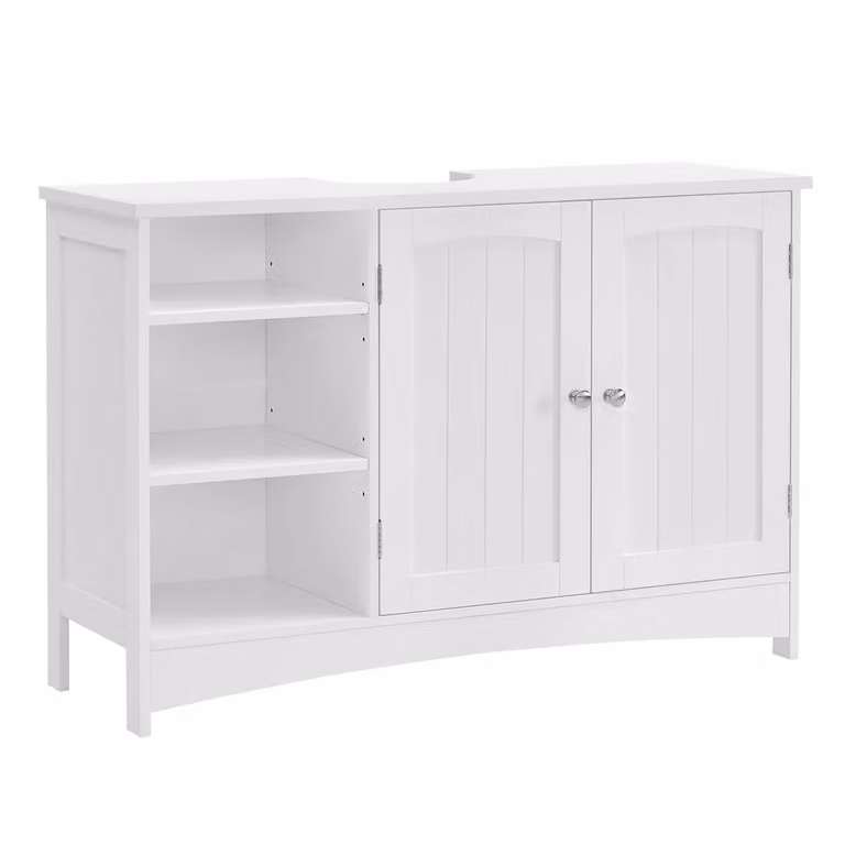 Armadietto da Bagno con Anta Doppia e Scaffale Aperto, Bianco