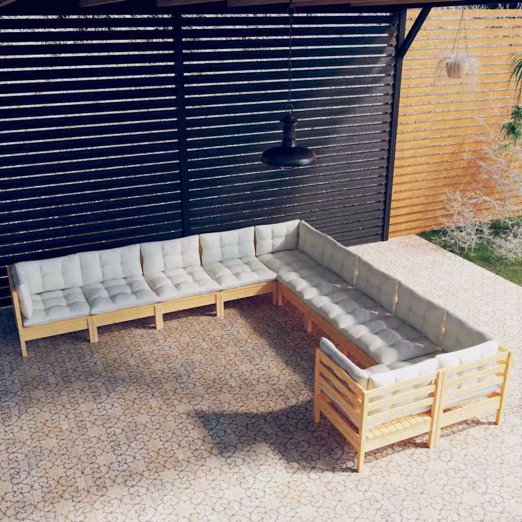 Set di divani da giardino vidaXL a forma di U in legno massello di pino con cuscini beige