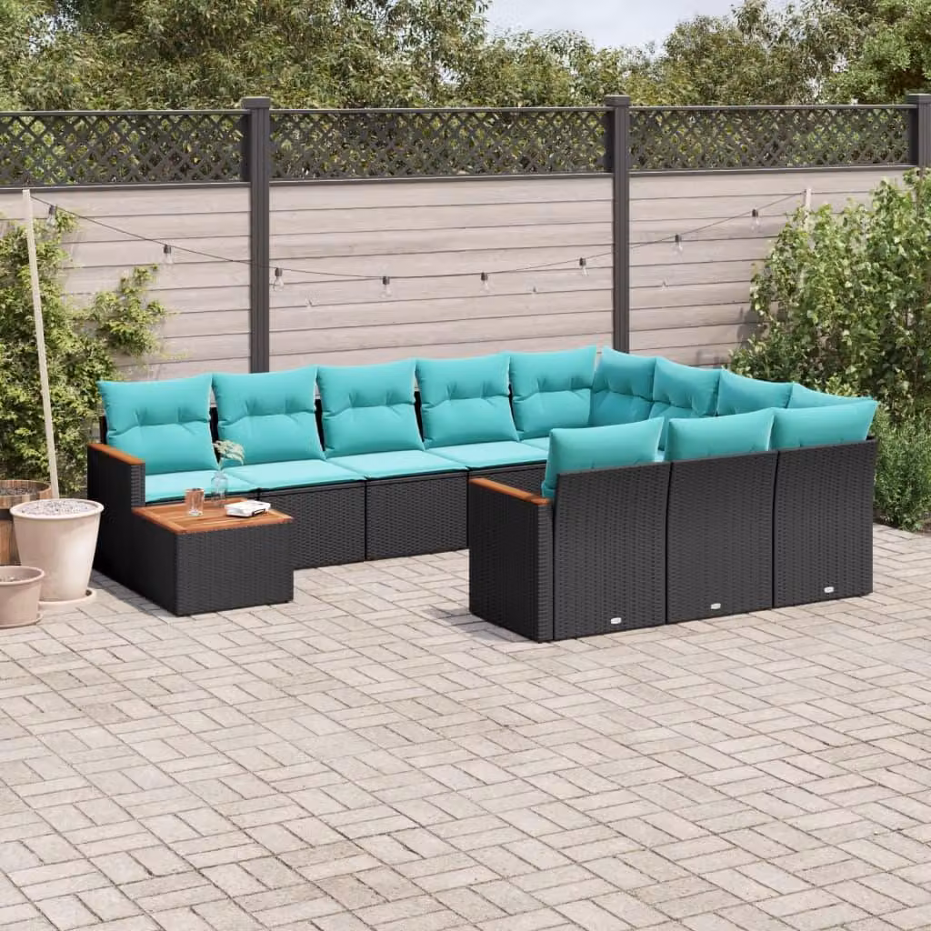 Maison Exclusive - Set divano da giardino 11 pezzi con cuscini, polyrattan nero