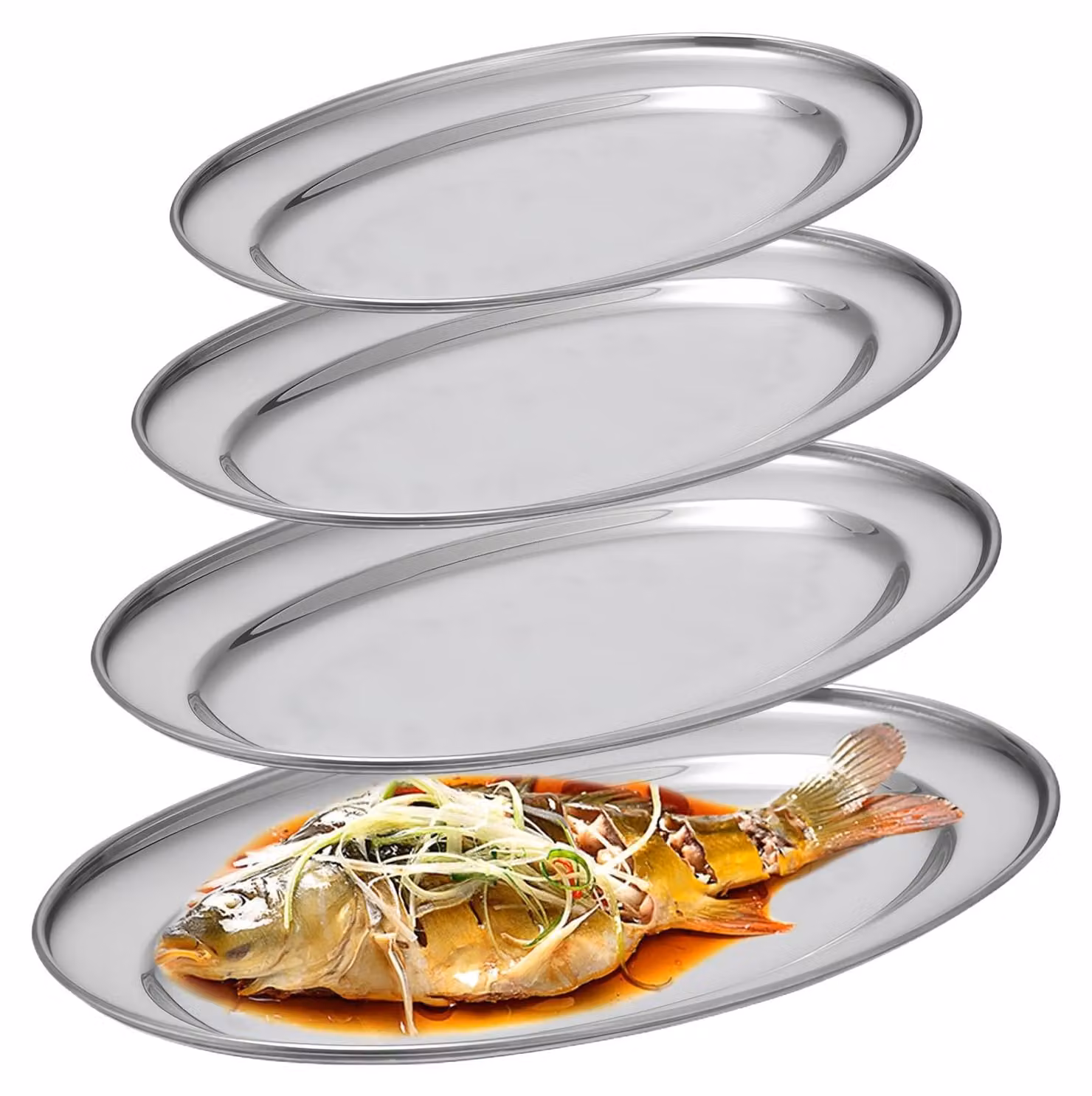 Set di 4 vassoi ovali in acciaio inossidabile