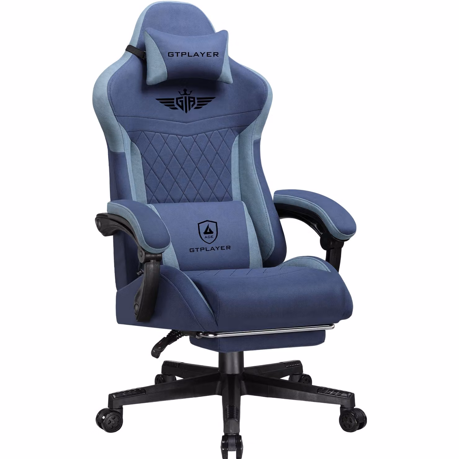 GTPLAYER Sedia da gioco, Sedia da gioco ergonomica in tessuto con supporto lombare, sedia per PC con schienale allargato, portata fino a 150 kg, colore scuro