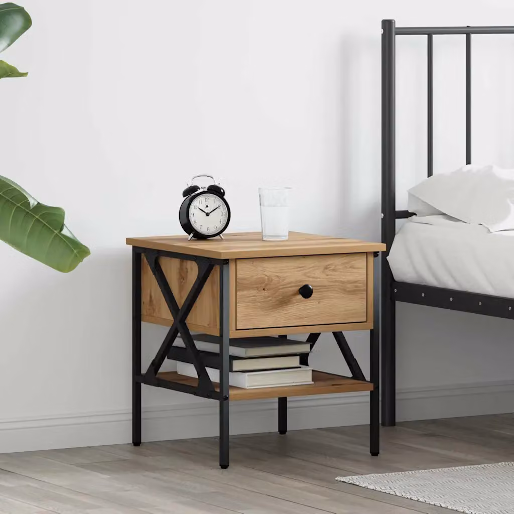 Comodino moderno vidaXL in legno e metallo color marrone L: 40 cm, P: 42 cm, H: 45 cm