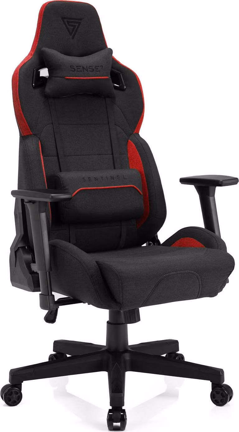 Sedia da gaming SENSE7 Sentinel Nero/Rosso - Sedia da ufficio ergonomica, sedia da scrivania, sedia girevole, sedia da gaming per PC, poltrona direzionale fino a 150 kg, braccioli 3D, ecopelle, XXL