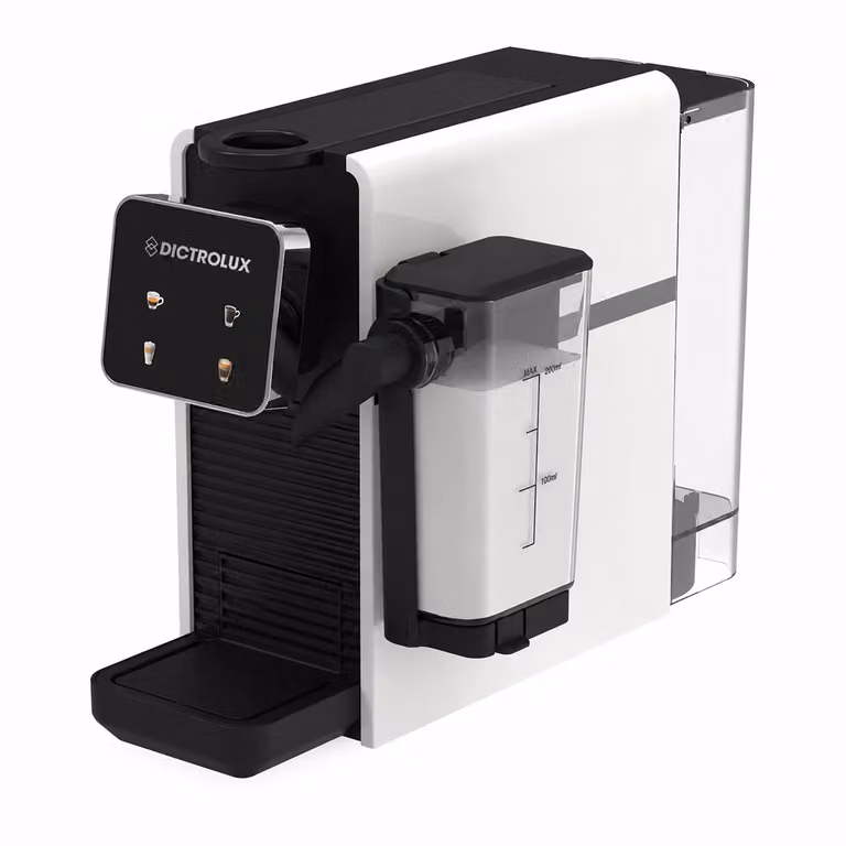 Macchina da Caffè Digitale DICTROLUX Express & Milk White, 1400 Watt, Compatibile con Capsule Nespresso Original, con Display Touch e Serbatoio Rimovibile
