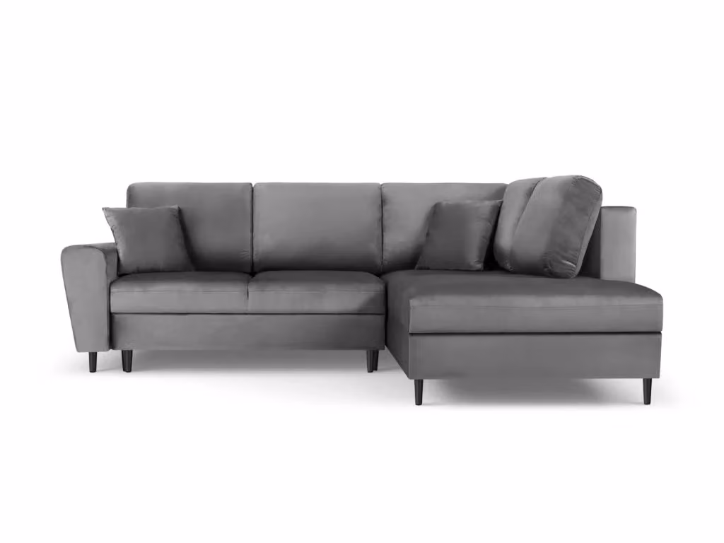 Divano convertibile angolare destro Kyoto di Cosmopolitan Design con contenitore, 5 posti, in velluto grigio chiaro, L: 243 cm, P: 160 cm, H: 88 cm – 2