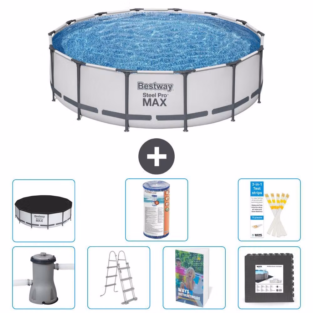 Bestway Steel Pro MAX, piscina in acciaio, forma rotonda, dimensioni 427x122 cm, composta da 6 parti, modello S563