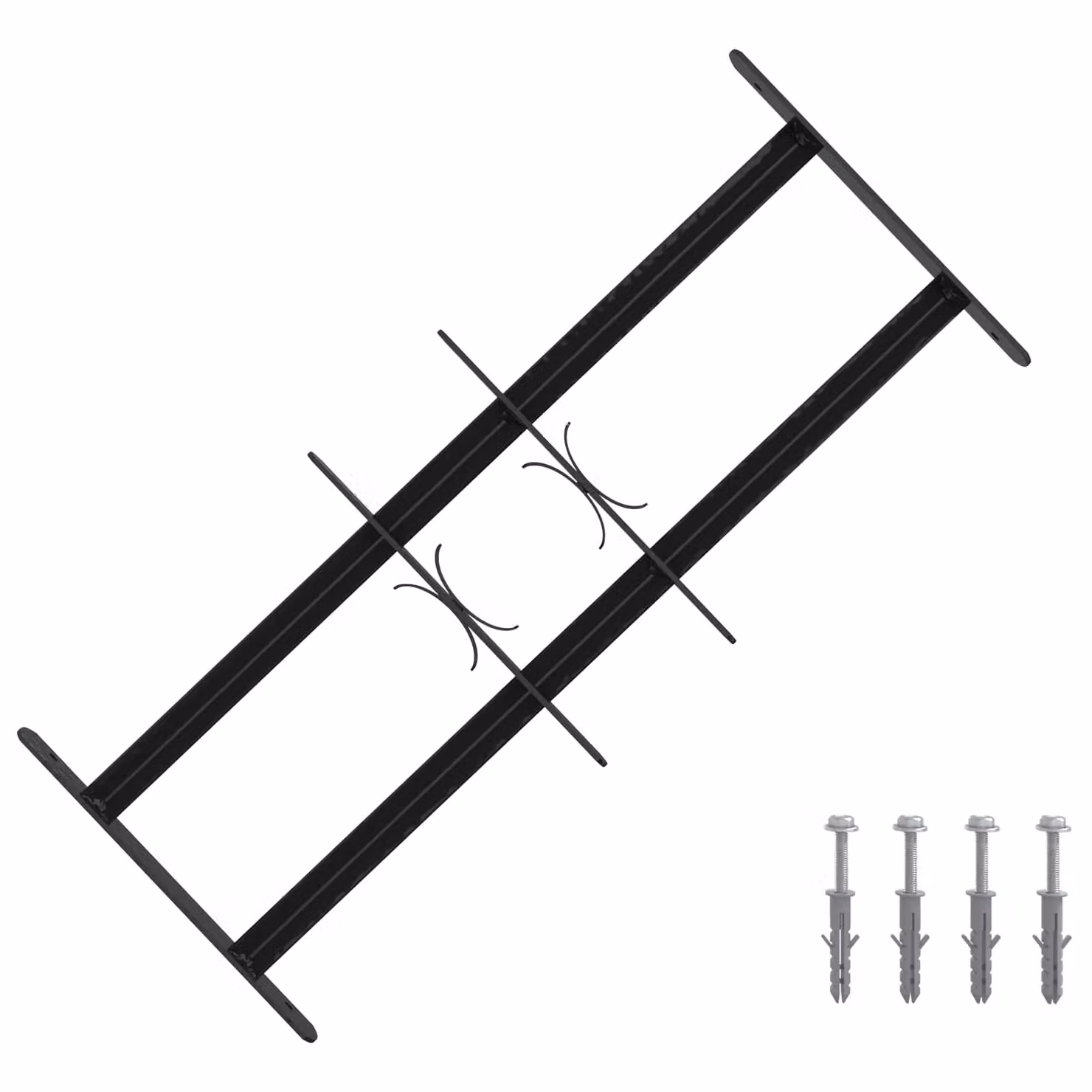 Set di 3 Griglie di Sicurezza per Finestre vidaXL in Acciaio con 2 Traverse, Colore Nero