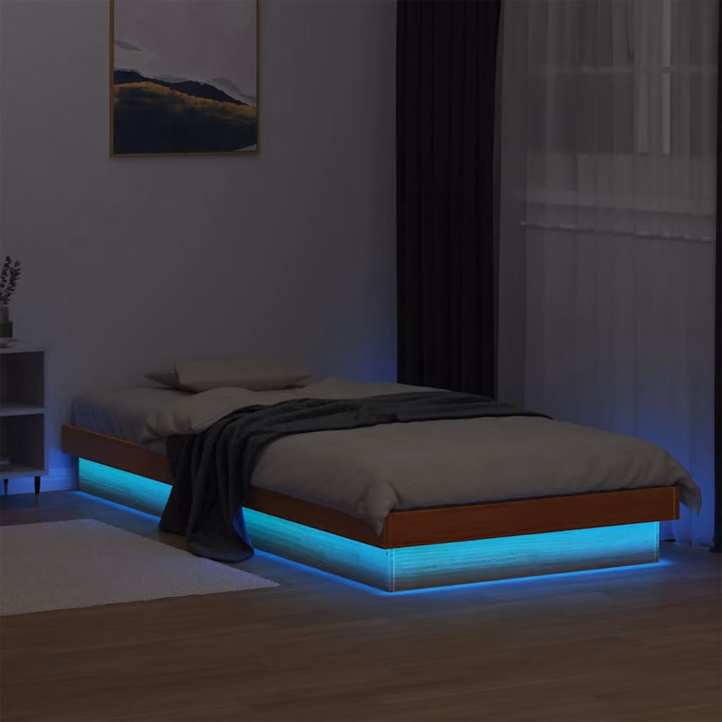 vidaXL Giroletto in Legno Massello di Pino Marrone Cera con Illuminazione LED e Porta USB L/P: 100 x 200 cm