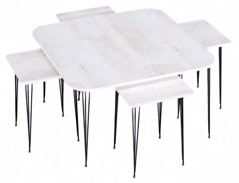 Moderner weißer Holz-Couchtisch mit Beistelltischen im eleganten