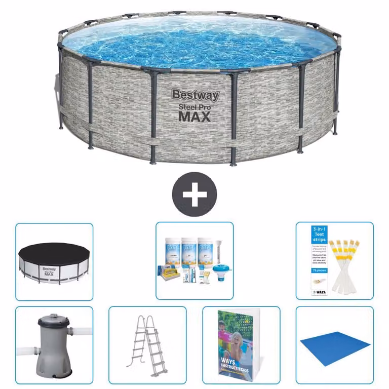 Bestway Steel Pro MAX, piscina in acciaio, forma rotonda - 427x122 cm - composta da 6 parti, modello S599