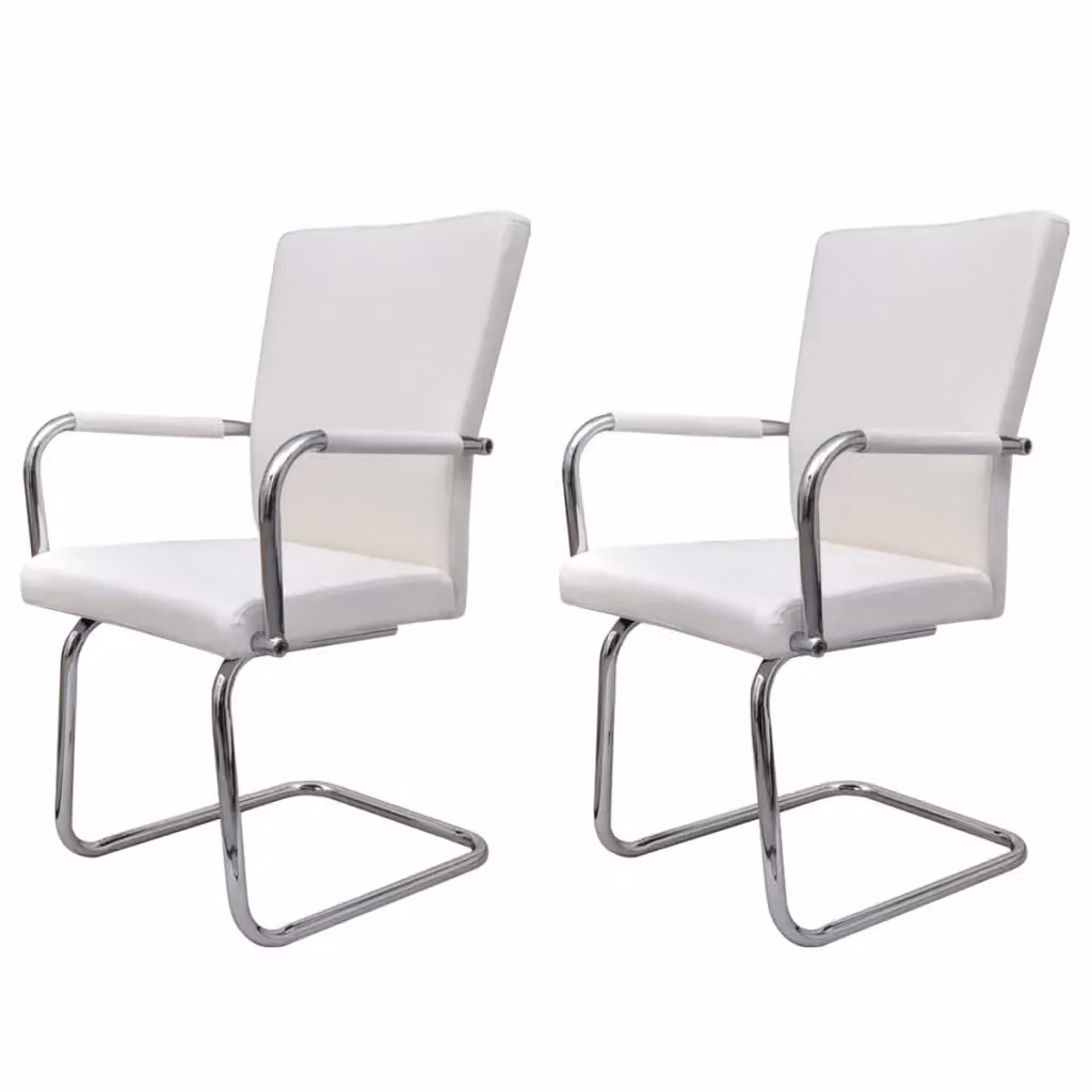 Set di 2 sedie da pranzo vidaXL bianche in similpelle con base a sbalzo e braccioli – 2