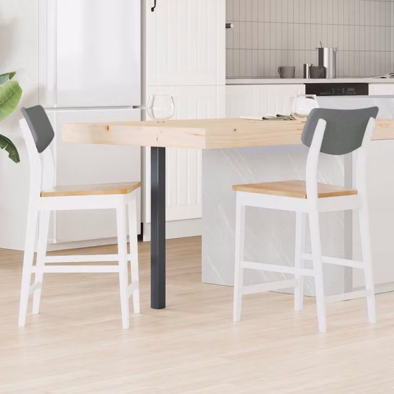 Set di 2 sedie da pranzo moderne vidaXL in legno di gomma bianco con seduta in tessuto L/P/H: 48 x 49 x 95 cm