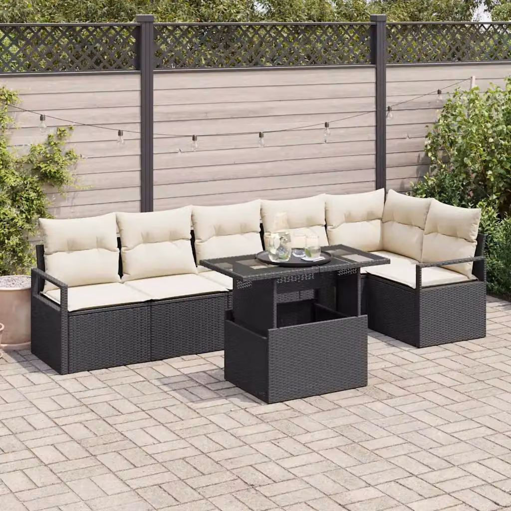 Set Divano da Giardino a L vidaXL in Polyrattan Nero con Cuscini e Tavolino da Esterno – 1