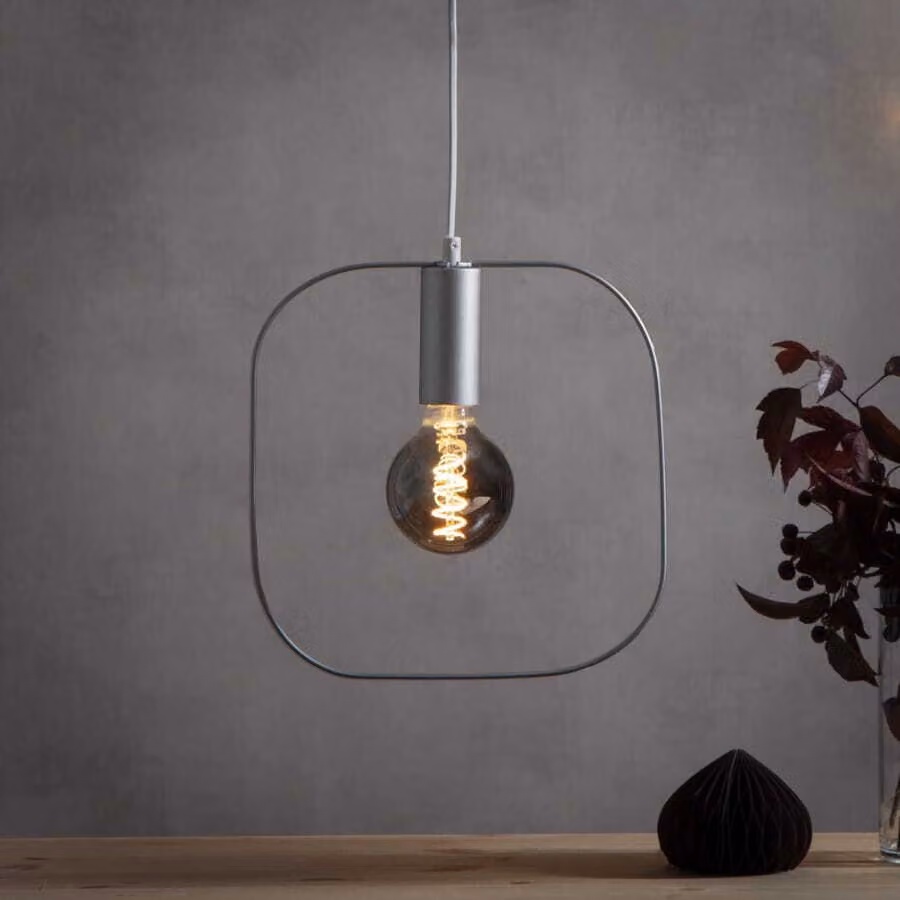 Lampada a sospensione "Shape", E27, argento, cavo bianco,