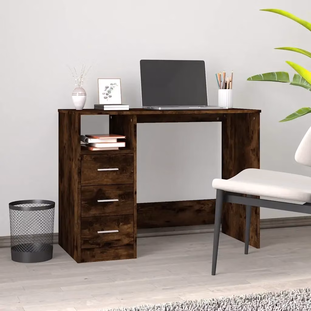 Scrivania moderna in legno rovere color marrone per ufficio in casa L: 102 cm, P: 50 cm, H: 76 cm – 2