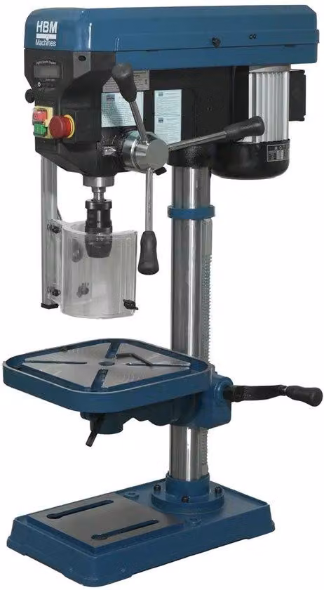 Trapano a colonna HBM da 25 mm con regolazione digitale della profondità, 750 W, modello MC2, 230 V, per metallo e acciaio