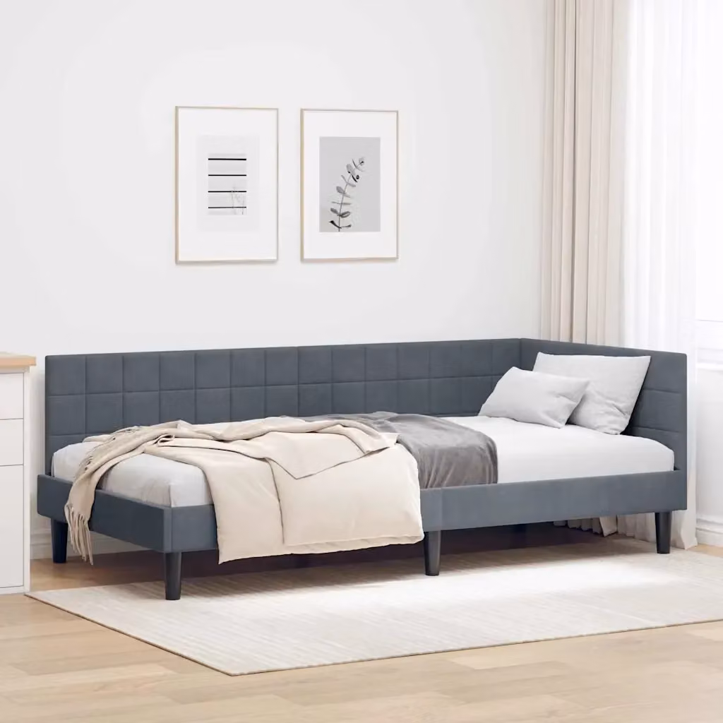 Letto singolo moderno con chaise longue asimmetrica DESIGN IN in tessuto grigio, L/P/H: 200 x 100 x 72 cm – 2