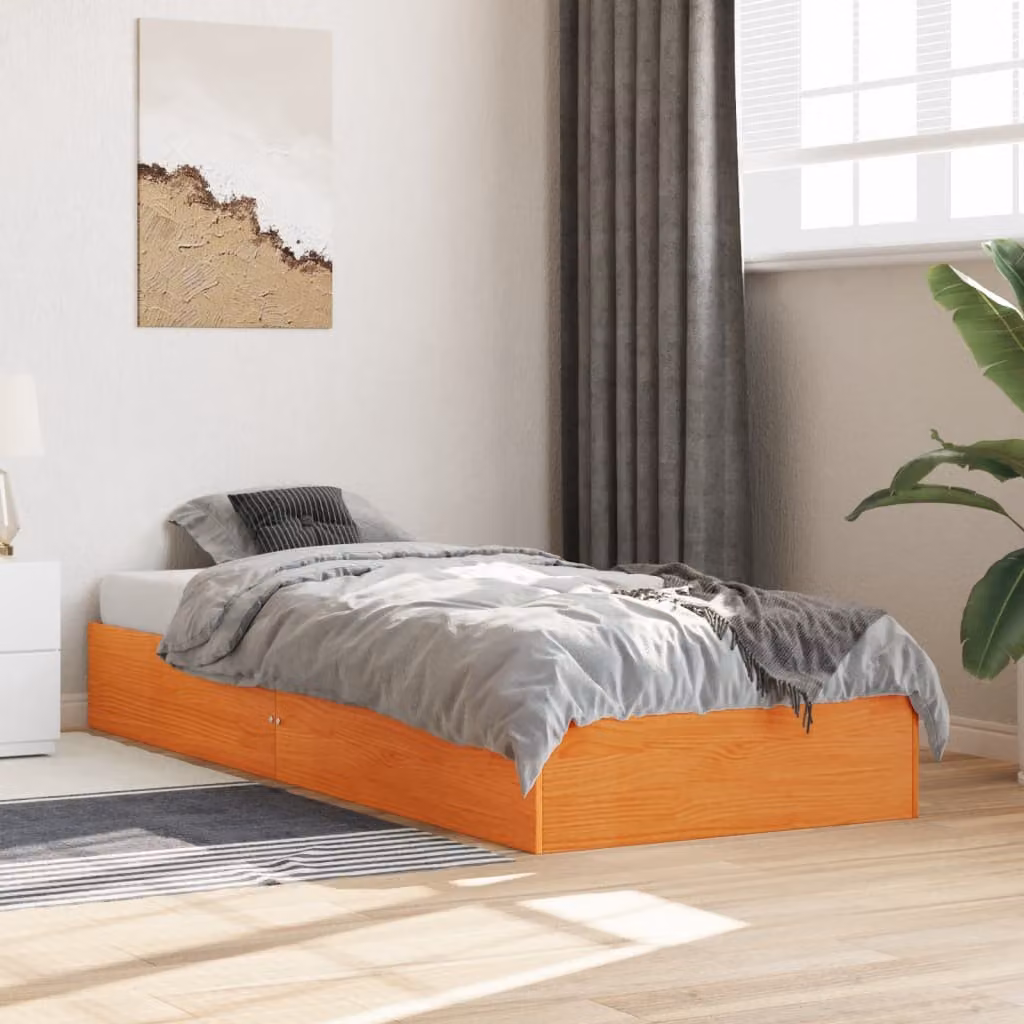 Letto in legno di pino vidaXL color marrone cera con doghe fisse, dimensioni 90 x 190 cm