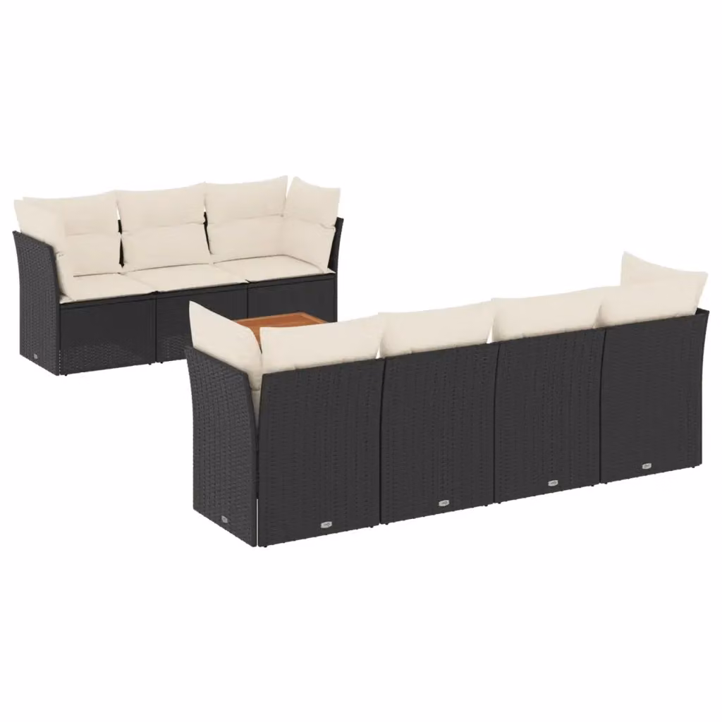 Set di divani da giardino vidaXL a forma di L in polyrattan nero con cuscini e tavolino da caffè per esterno – 2