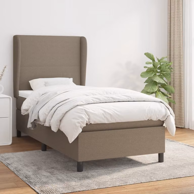 The Living Store Letto a molle con materasso Taupe 100x200 cm in tessuto