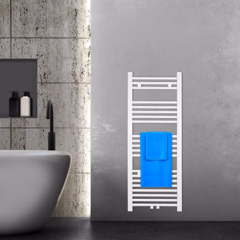 VILSTEIN radiatore da bagno, radiatore da bagno, radiatore per asciugamani attacco laterale e attacco centrale, radiatore piatto, radiatore da bagno piatto, radiatore per asciugamani da bagno, bianco, 424W, 115x45 cm