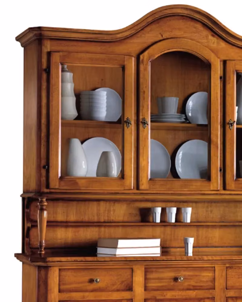 Cristalliera napoletana Mobili 2G in legno massello con ante in vetro, colore noce, L: 150 cm, P: 43 cm, H: 215 cm – 3
