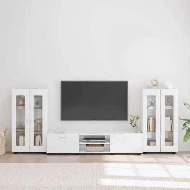 Set mobile TV FLORIN 3 pz Bianco Lucido Legno ingegnerizzato 3397938