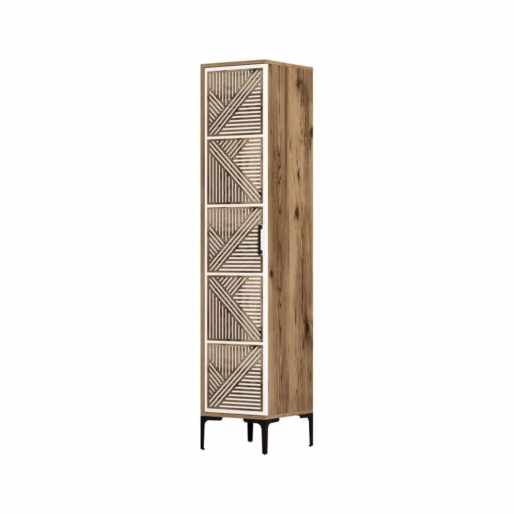 Armadio multiuso Giusta DMORA con anta a battente, mobiletto scarpiera e contenitore per lavanderia o garage, L: 47.5 cm, P: 40 cm, H: 201.4 cm, Marrone e Bianco – 2