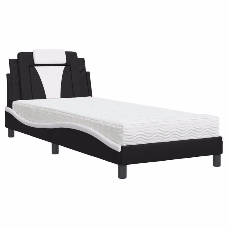 Letto Viana con Materasso Nero e Bianco 90x190 cm in Pelle finta