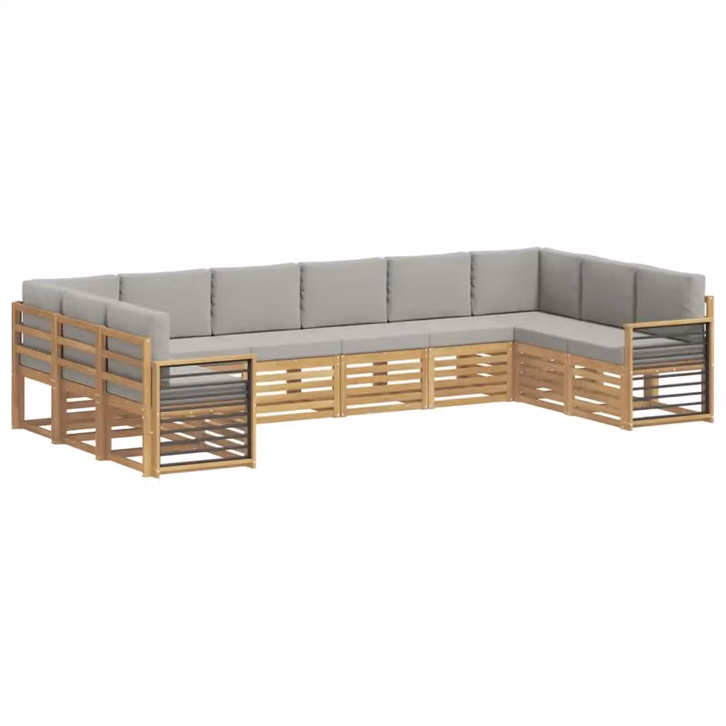Set di divani da esterno a L vidaXL in legno di acacia con cuscini bianchi e grigi – 2
