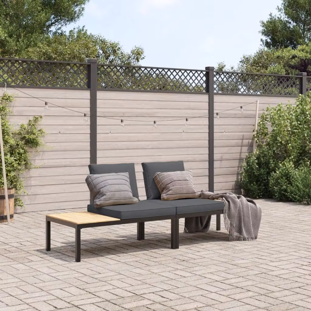Maison Exclusive - Set divano da giardino a 2 posti con cuscini, nero e alluminio