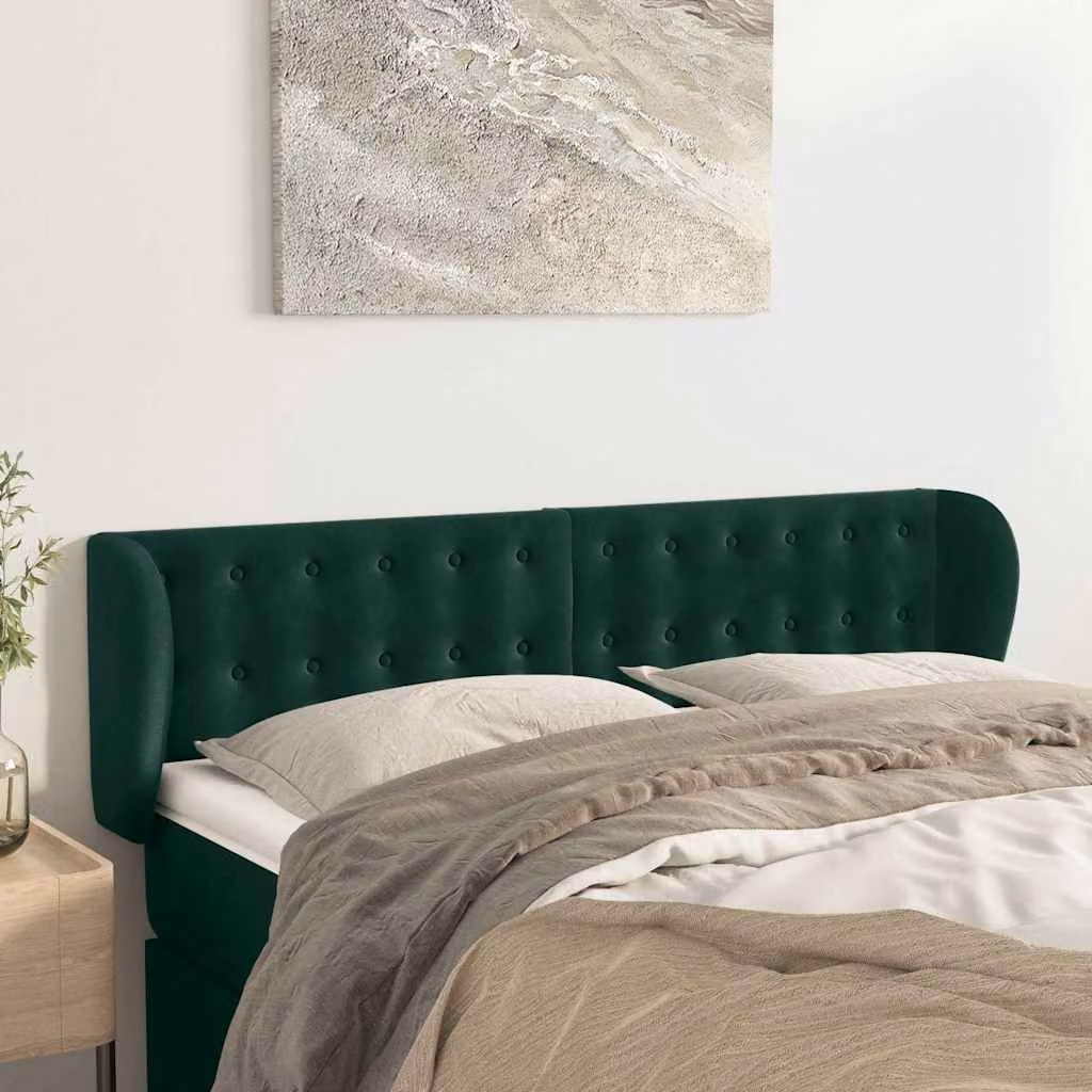 Testiera ad orecchio vidaXL in velluto verde scuro L: 147 cm, P: 23 cm, H: 78-88 cm