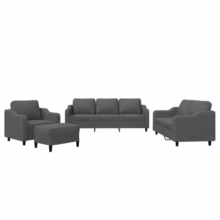 Set di Divani 4 pz con Cuscini Grigio Scuro in Tessuto