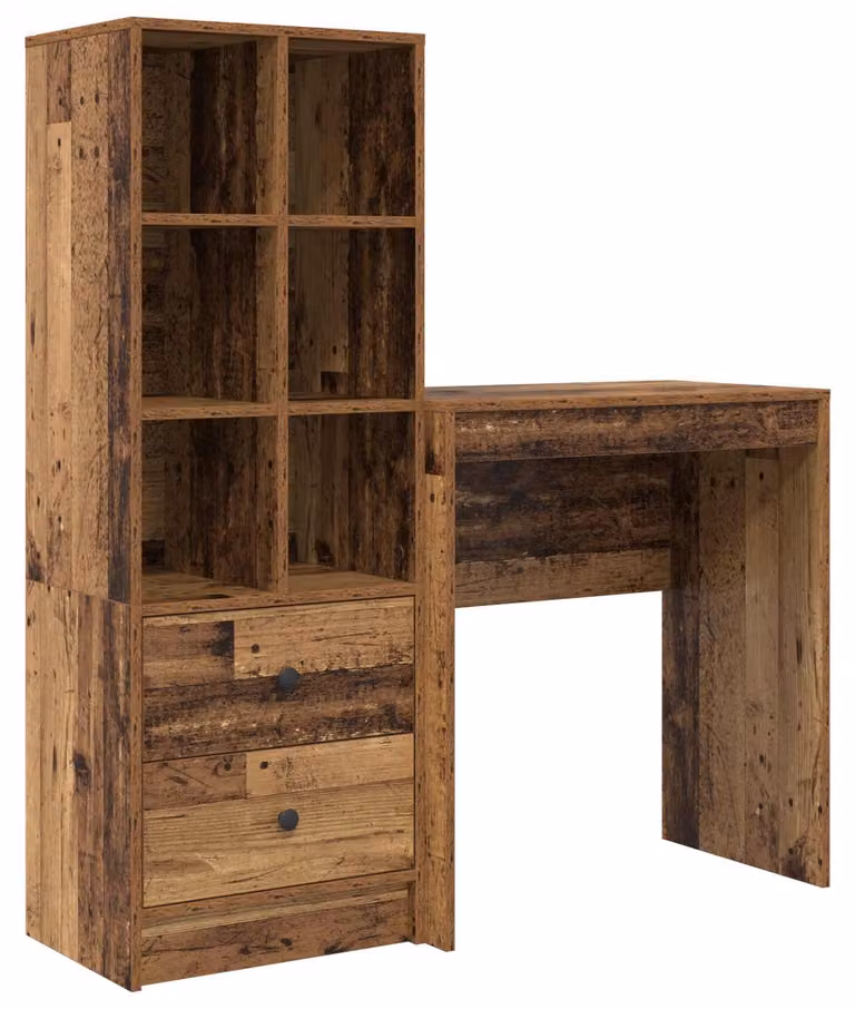 Scrivania con cassetto con lo scaffale 2 pcs Legno vecchio